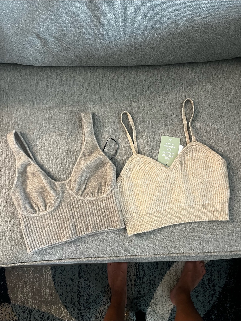 ZARA & H&M BUNDLE Seamless Ribbed Knit Bralettes- Light Taupe